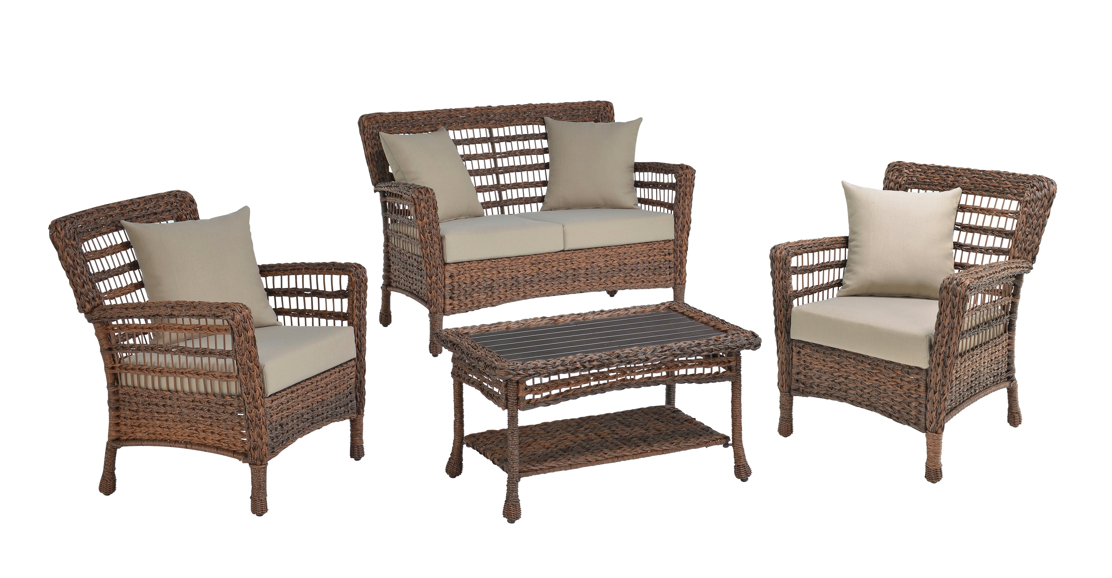 Faux Sea Grass Resin Rattan Conversation set (Set of 4)