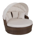 Canopy Daybed Outdoor Backyard Patio Furniture Light Brown Wicker