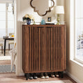 33.46" Modern Walnut Wooden  6-Tier Shoe Cabinet with Louvered Doors