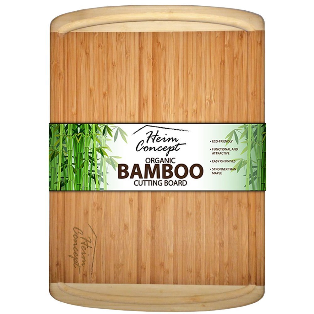 Organic Bamboo Large Cutting Board with End Groove