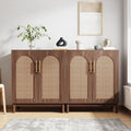 59" Rattan Dark Brown Wood Yellow Sideboard Buffet Cabinet (Set of 2)