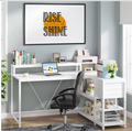 55-Inch L-Shaped Home Office Desk with Monitor Riser, Drawers, and Storage Shelves, Corner Computer Desk White & White Finish