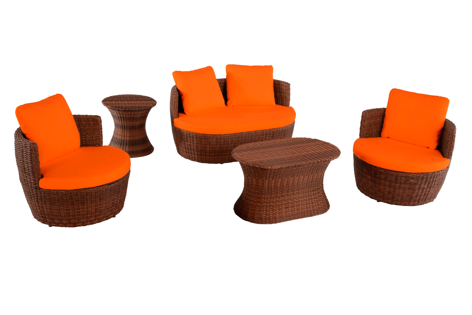 Outdoor 5-piece Conversation Set - Dark Brown -Orange