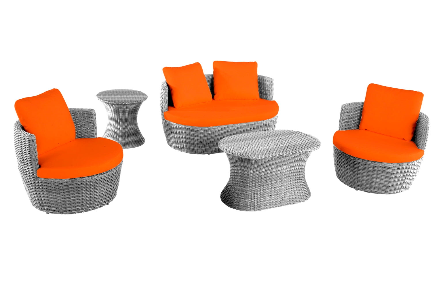 Outdoor 5-piece Conversation Set - Grey -Orange