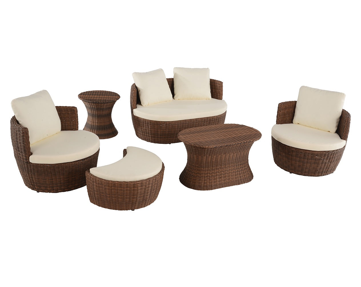 Outdoor 6-piece Conversation Set with Ottoman - Dark Brown - Beige
