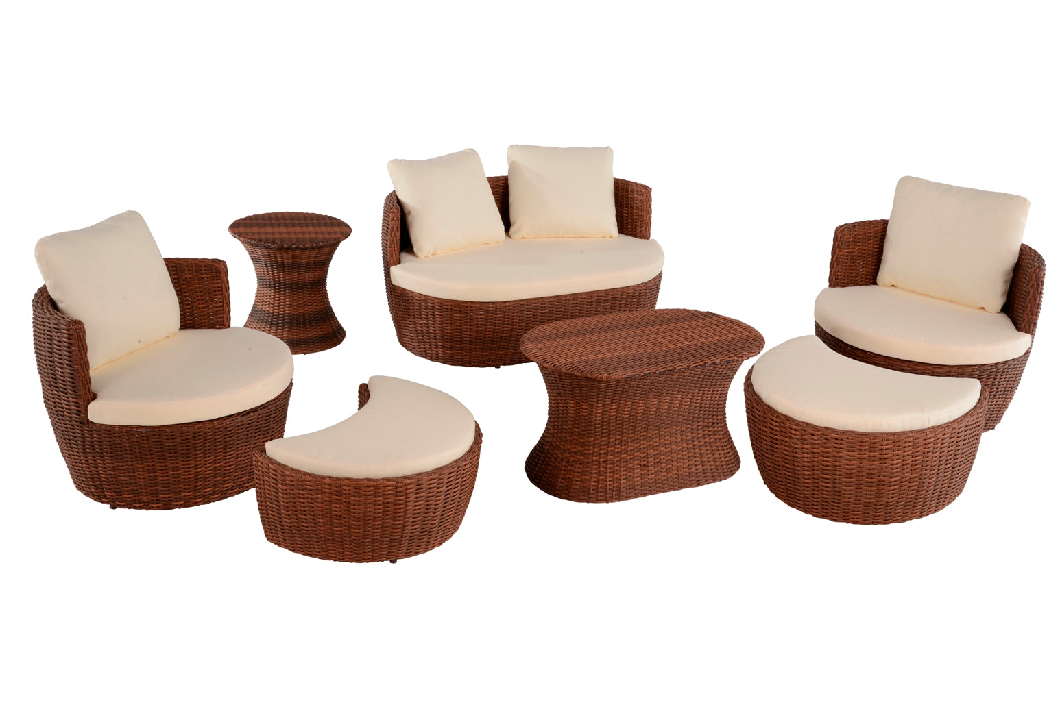 Outdoor 7-piece Conversation Set with Ottoman - Dark Brown - Beige