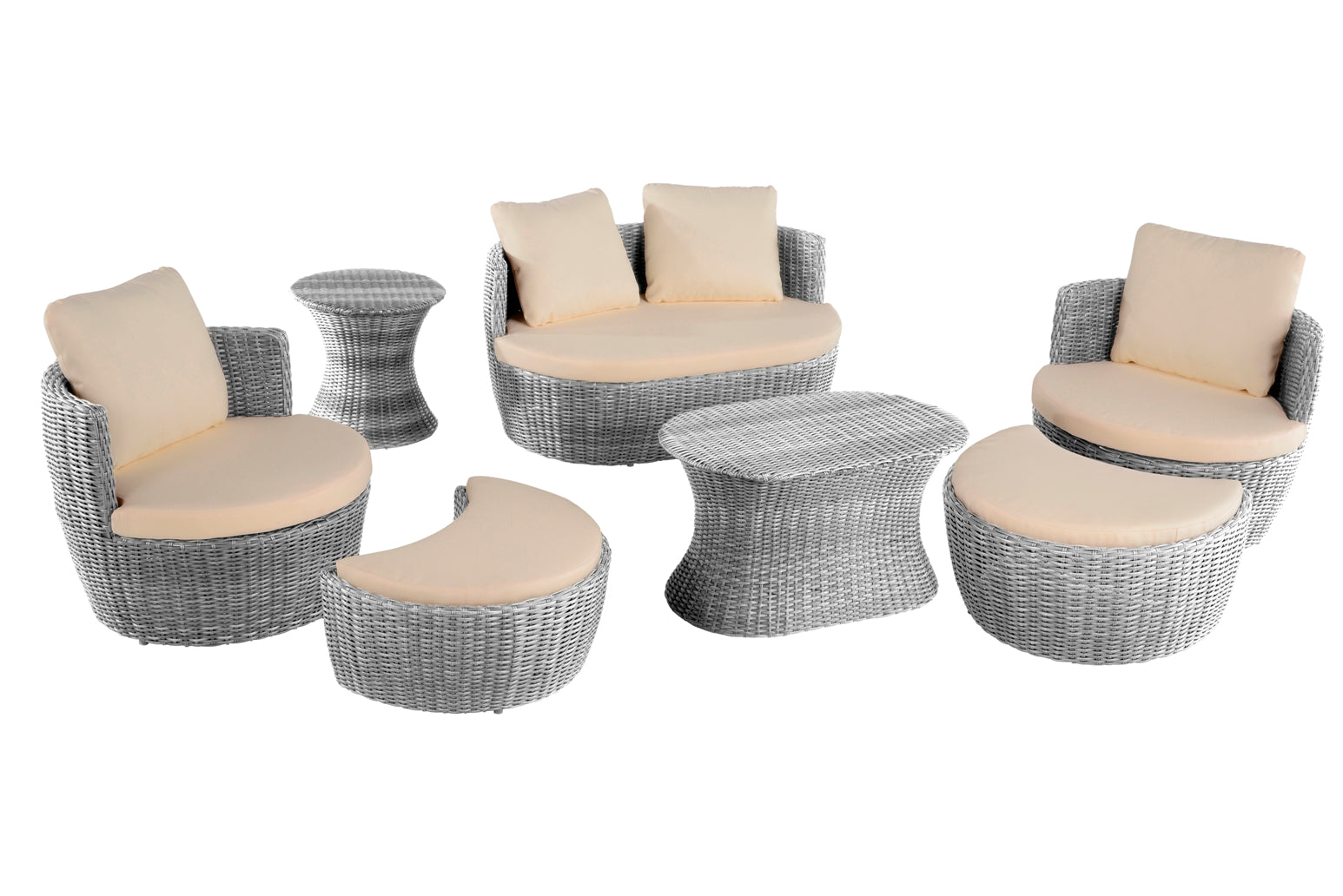 Outdoor 7-piece Conversation Set with Ottoman - Grey - Beige