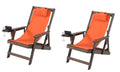 Canvas Sling Chair with Cup and Wine Holder (Set of 2) - Dark Brown and Orange