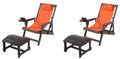 Canvas Sling Chair with Cup and Wine Holder and Ottoman (Set of 4)- Dark Brown and Orange