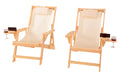 Canvas Sling Chair with Cup and Wine Holder (Set of 2)- Natural -Beige Color