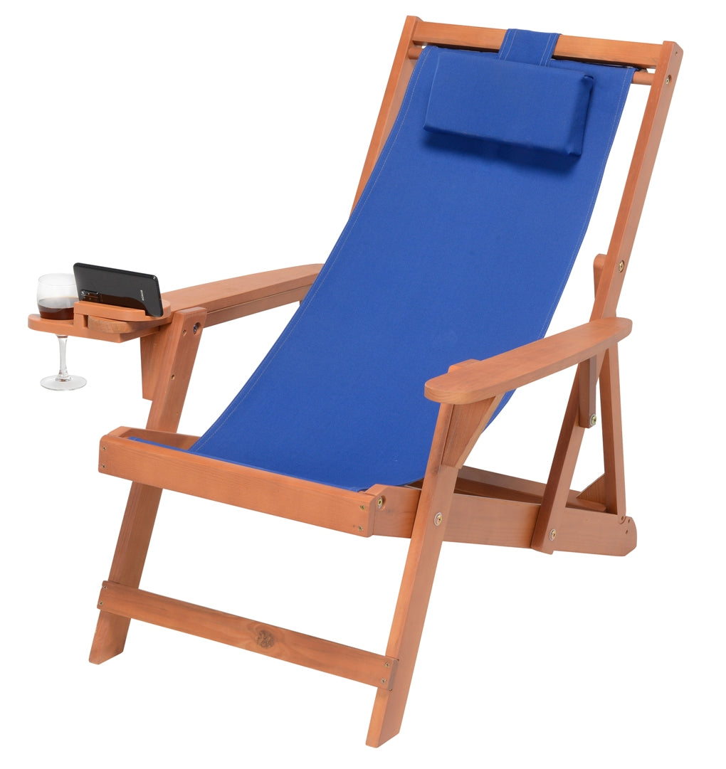 Canvas Sling Chair with Cup and Wine Holder- Walnut