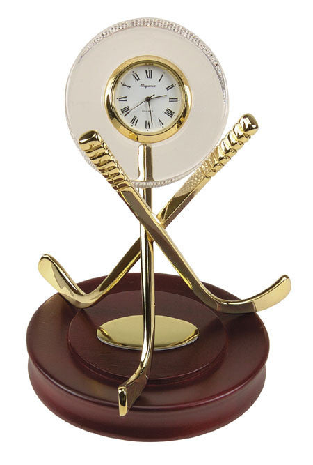 Crystal Hockey Clock with Wood Base