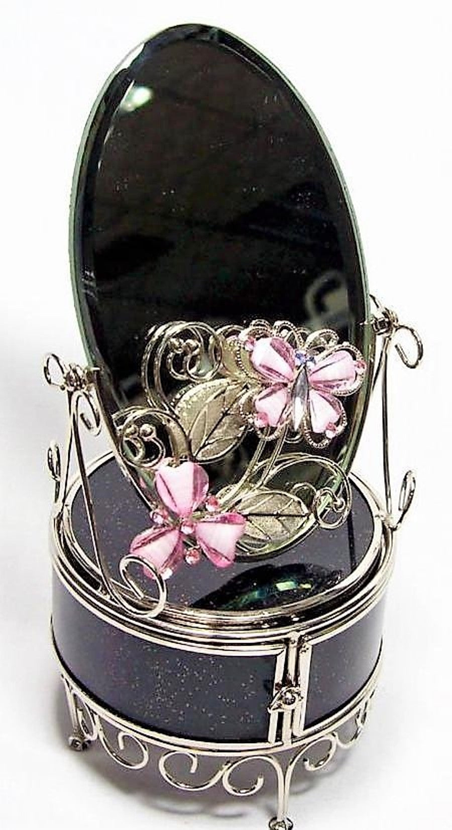 Pink butterfly jewelry chest with mirror