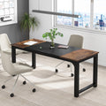63" Executive Desk, Large Modern Office Computer Workstation with Thick Metal Frame, Business Furniture for Home Office, Rustic Brown & Black
