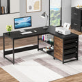 59" L-Shaped Computer Desk with Drawers and Storage Shelves, Reversible Corner Office Desk Workstation, Black