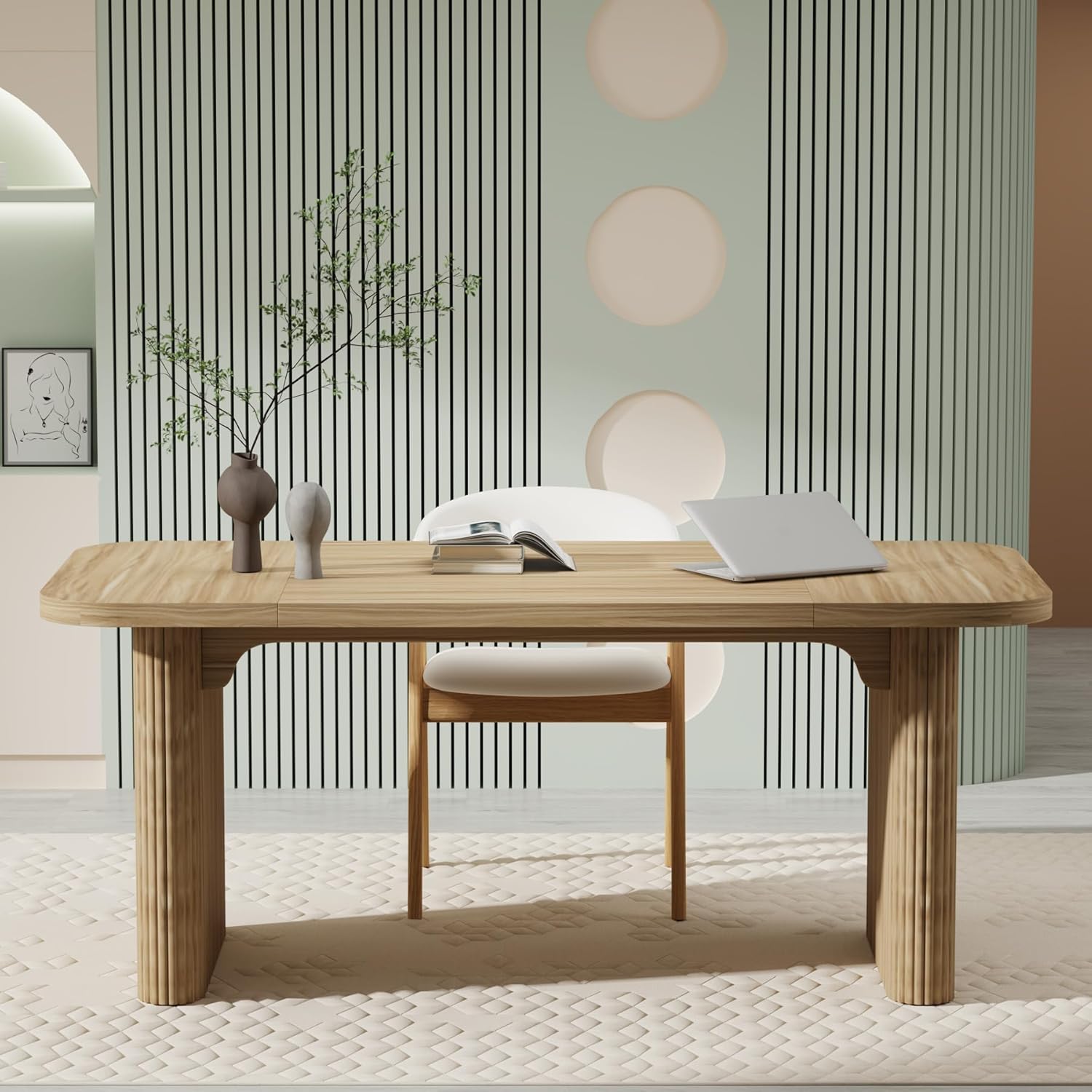 62" Modern Executive Desk, Large Home Office Computer Workstation with Sturdy Double Pedestal Base, Simple Rectangular Writing & Study Table, Natural Finish