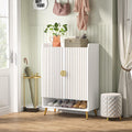 29.6'"White & Gold Wooden Shoe Cabinet with Doors, 7-Tier Shoe Storage Organizer