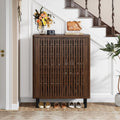 33.46" Modern Dark Walnut Wooden  6-Tier Shoe Cabinet with Louvered Doors