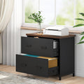 2-Drawer Lateral File Cabinet, Rustic Wood Filing Cabinet, Brown & Black