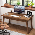 55'"Mid-Century Modern Executive Desk with Drawer Rustic Walnut Brown