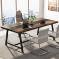 70.87", Modern Rectangular Conference Table for 6-8 People, Office Executive Desk with Durable Metal Frame, Large Work Surface for Boardroom & Team Collaboration  Rustic Brown & Black