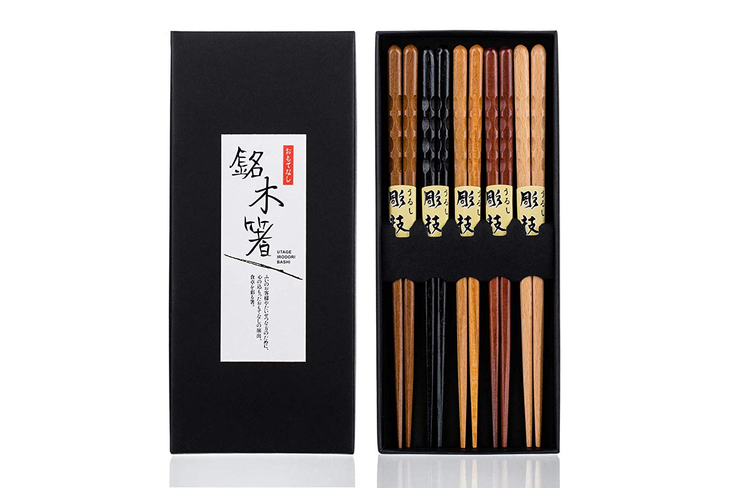 5 Pair Organic Fancy Hardwood Japanese Reusable Wood Chopsticks