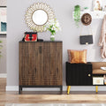 31.5'"Brown & Black Wooden Shoe Cabinet with Doors, 5 Tiers Shoe Storage Organizer