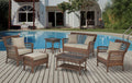 Faux Sea Grass Resin Rattan Patio Set - 1 Loveseat, 2 Armchairs, 1 Coffee Table, 1 End Table and 1 Ottoman