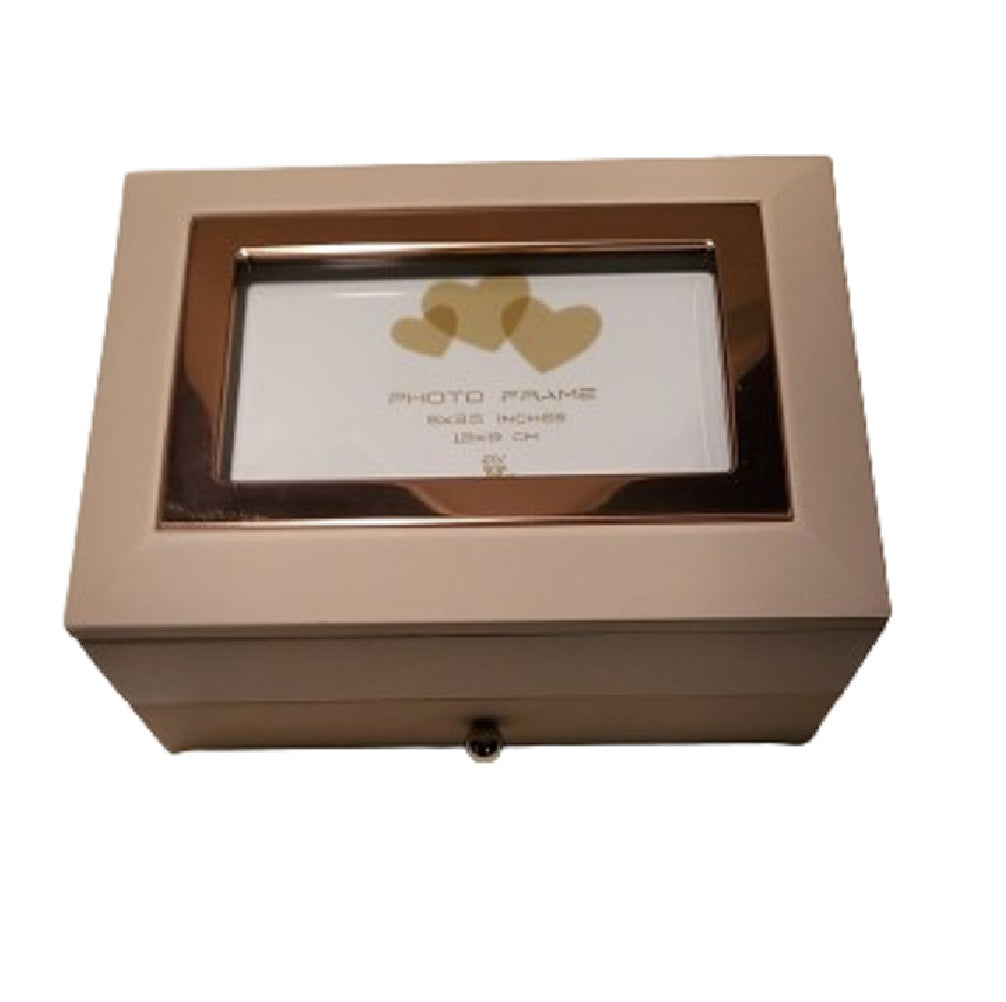 Jewelry Box Beige MDF w/Copper Finish Floral Cover