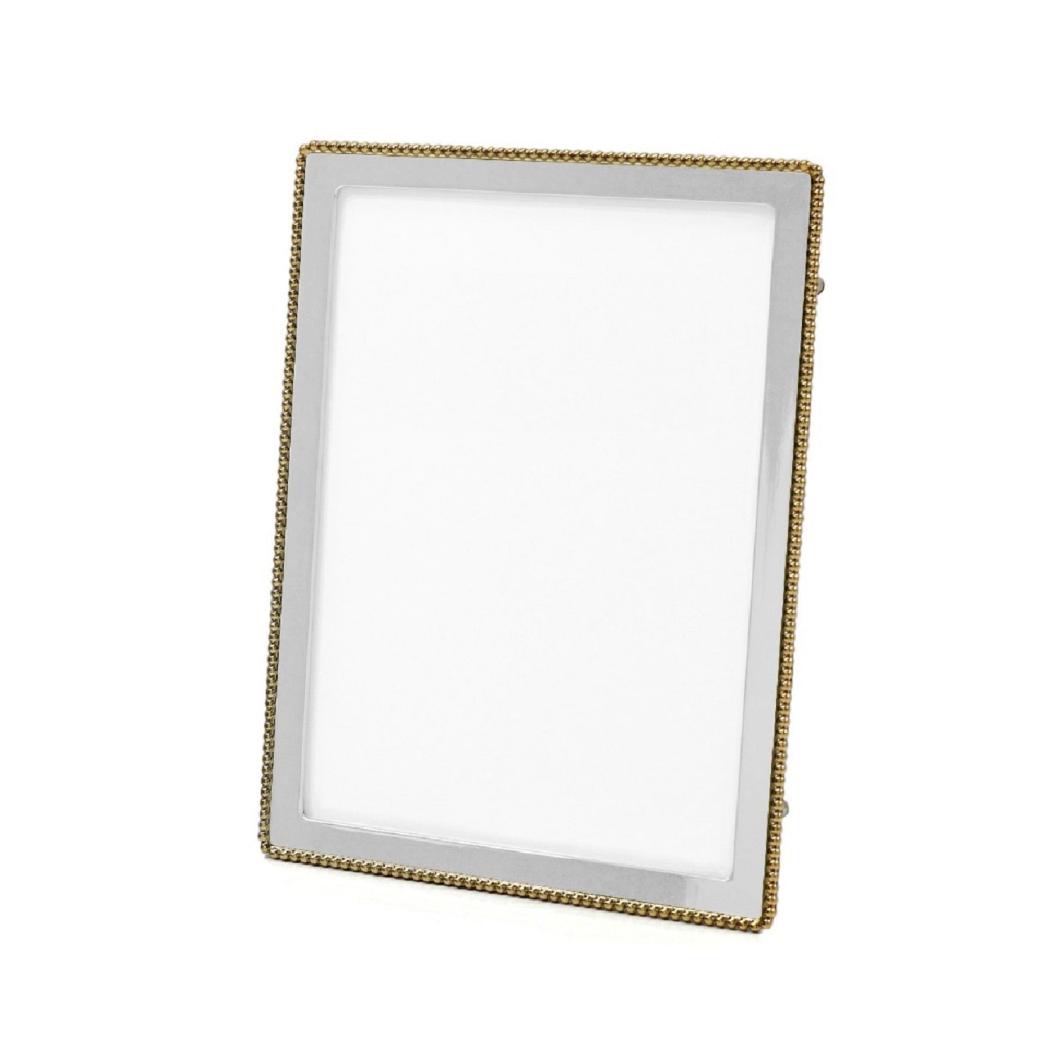 Silver Tone Photo Frame W/ Gold Accent Bead Rim 4 x 6"