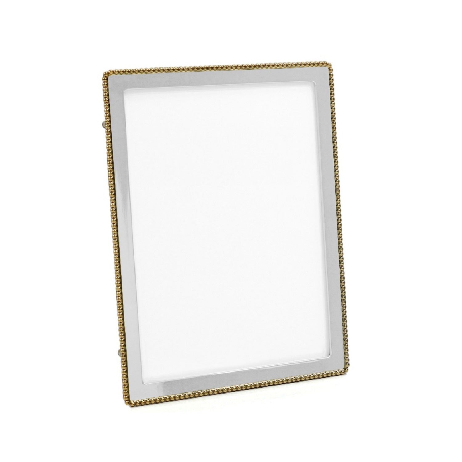 Silver Tone Photo Frame W/ Gold Accent Bead Rim 5 x 7"