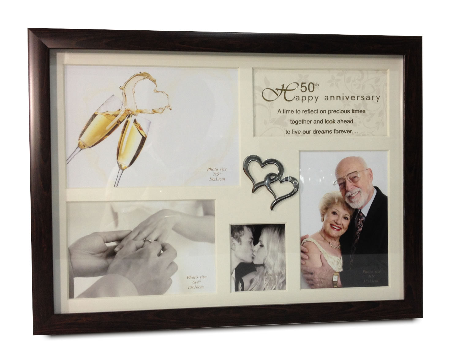 50th Anniversary Collage Photo Frame with Double Heart Icon