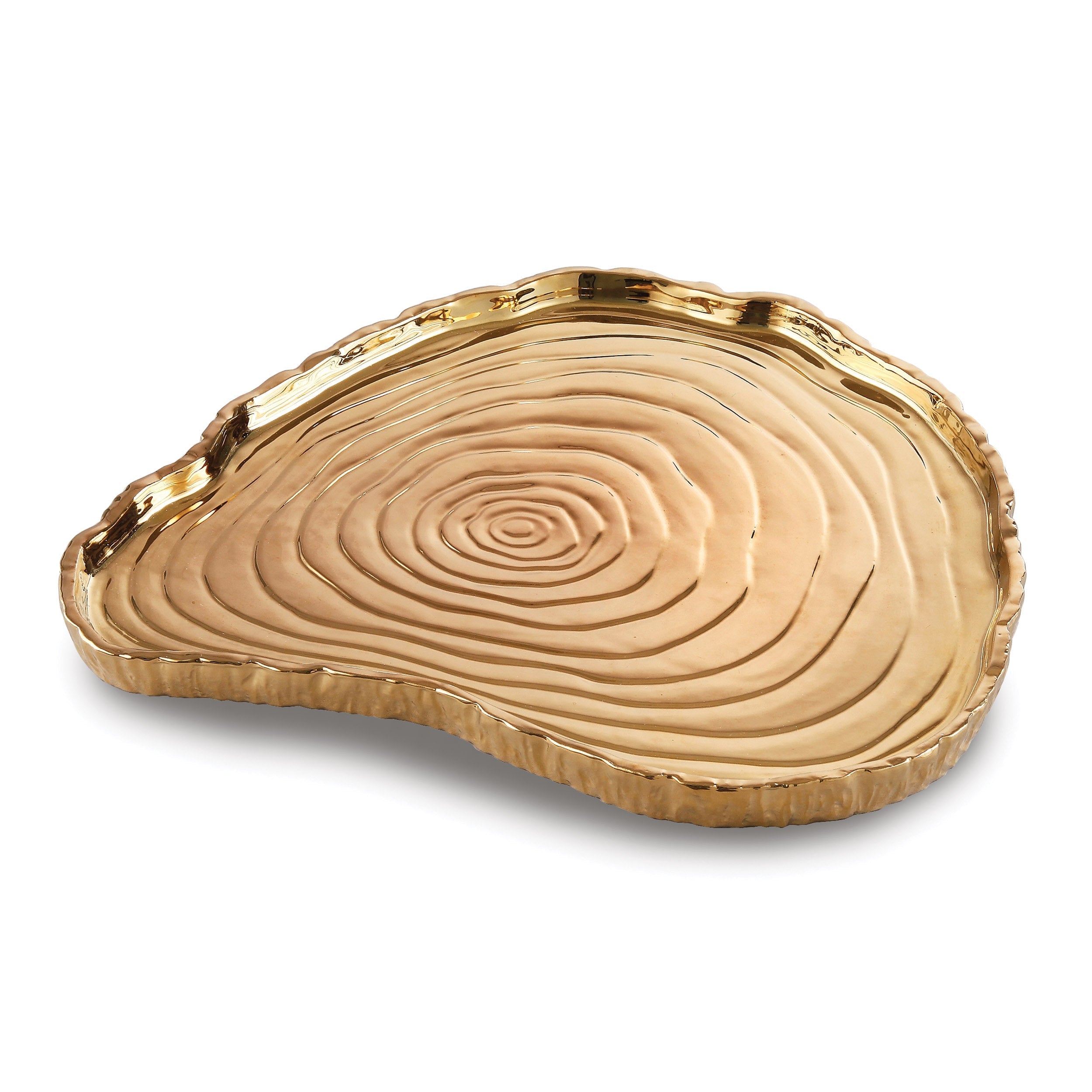 Botanic Collection Titanium Porcelain tree bark tray 13 x 12" Gold