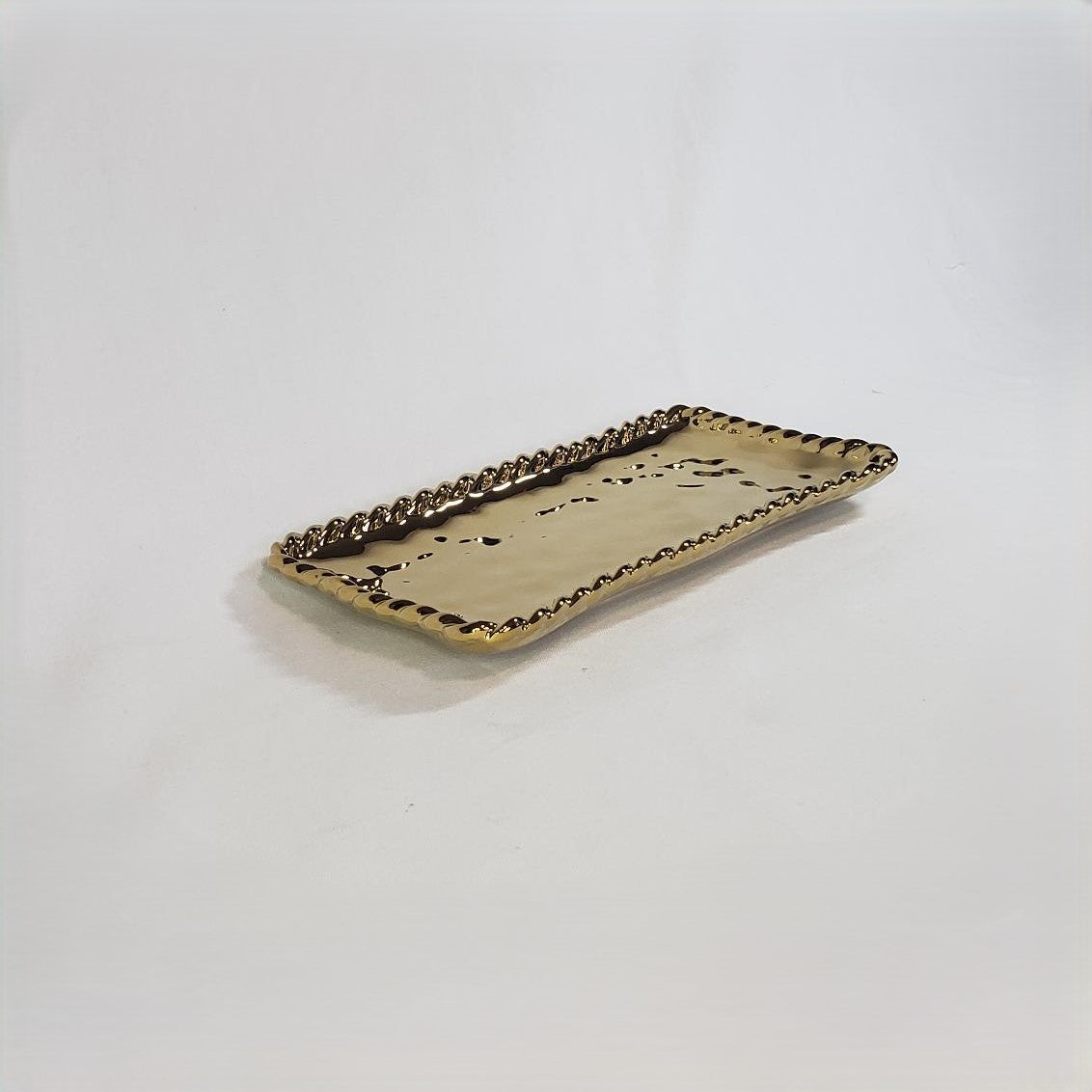 Gold Ceramic plate with Rope Accent Rim  10.25"