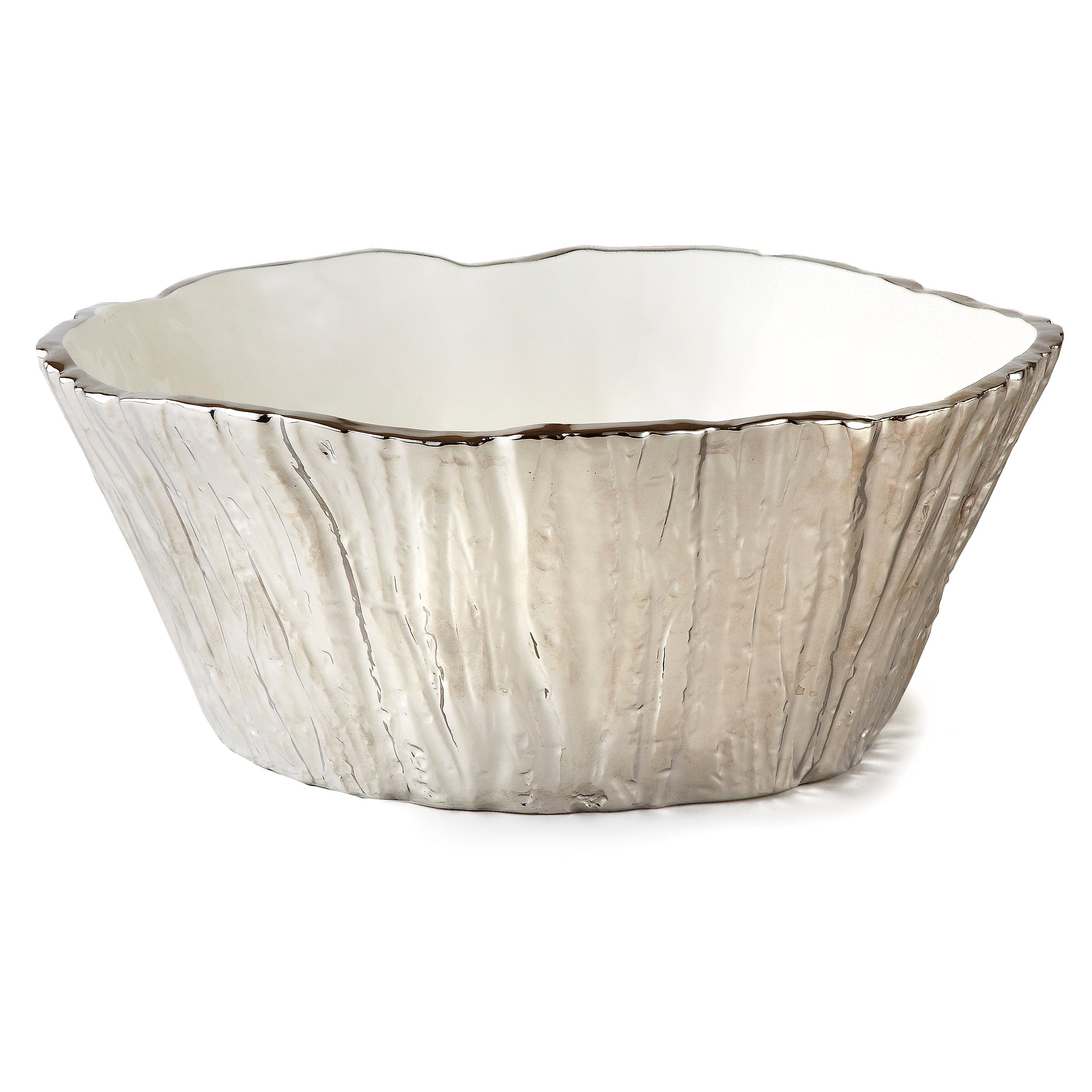 Botanic Collection Titanium Porcelain  tree bark bowl 10.5" Silver