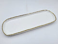 13.5" Simplicity Collection White Porcelain Gold Trim rectangular tray