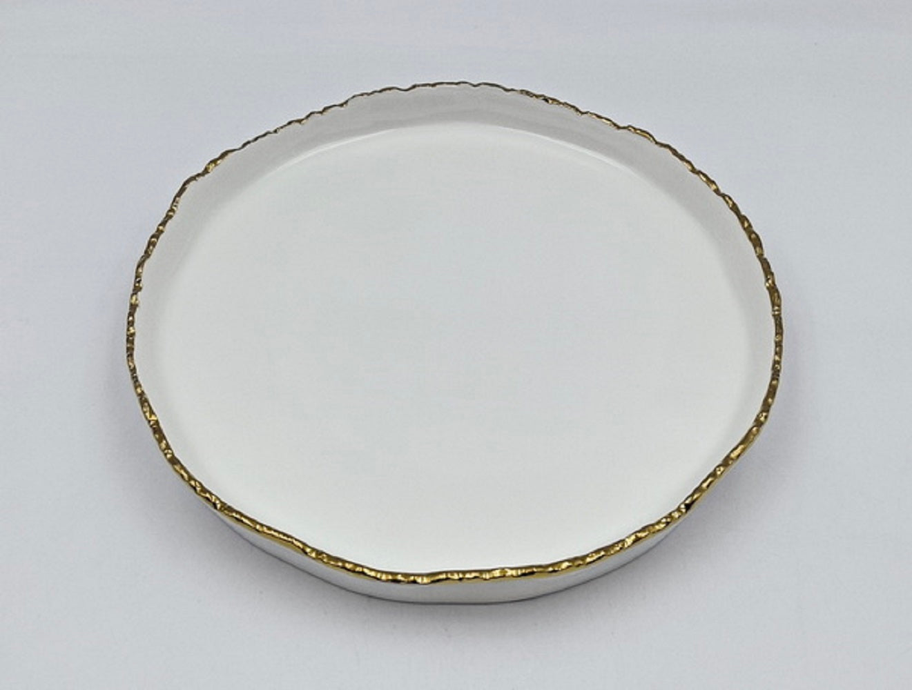 11.5" Simplicity Collection White Porcelain Gold Trim Raised Rim Round Shape Dinner Plate