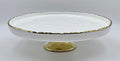 Simplicity Collection White Porcelain Raised Gold Trim Round Cake Plate with Stand