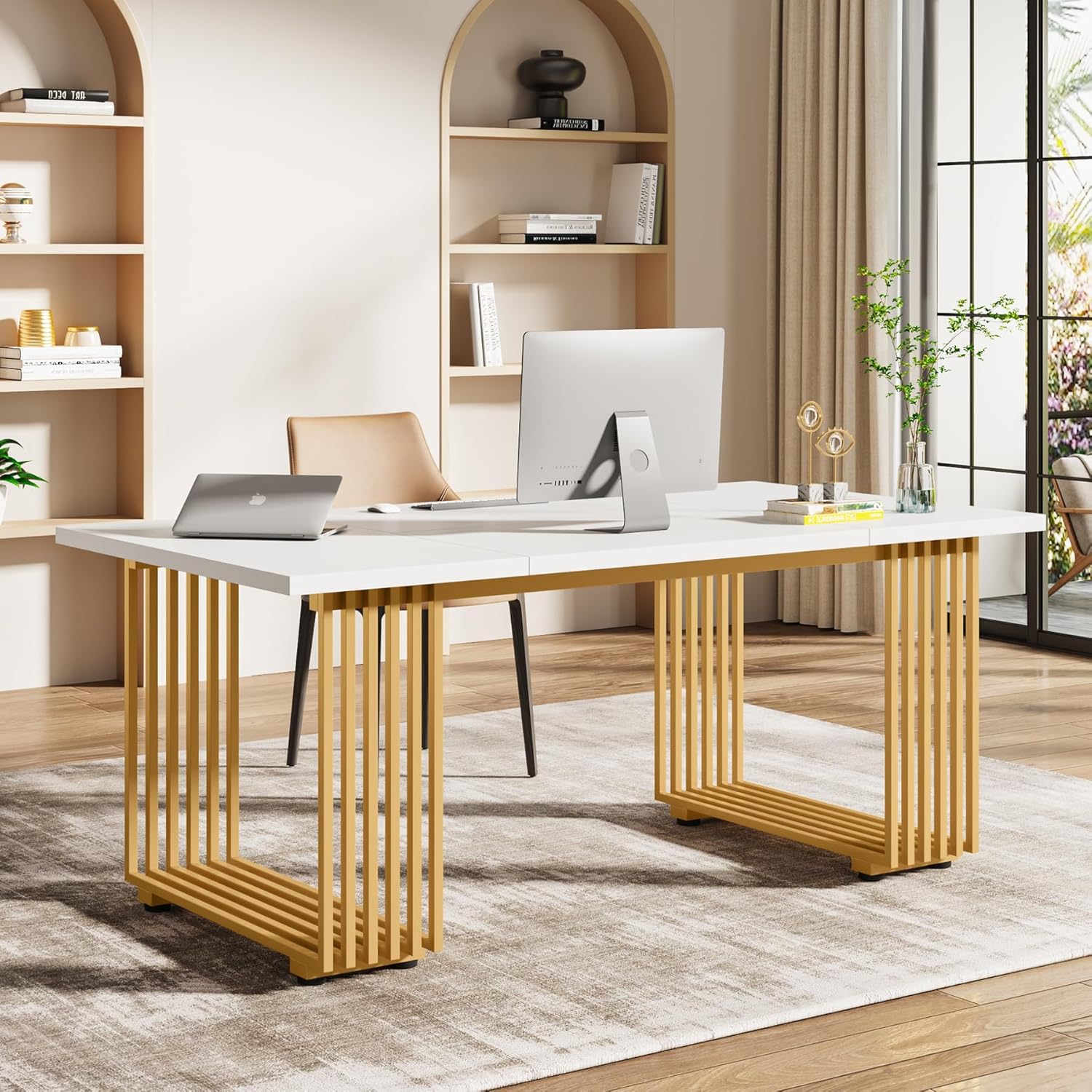 55"Modern Writing Desk with Z-Shaped Metal Legs, Heavy Duty Computer Desk for Home Office or Study, Rustic Grey Wood Desktop, Spacious Work Surface & Sturdy Frame