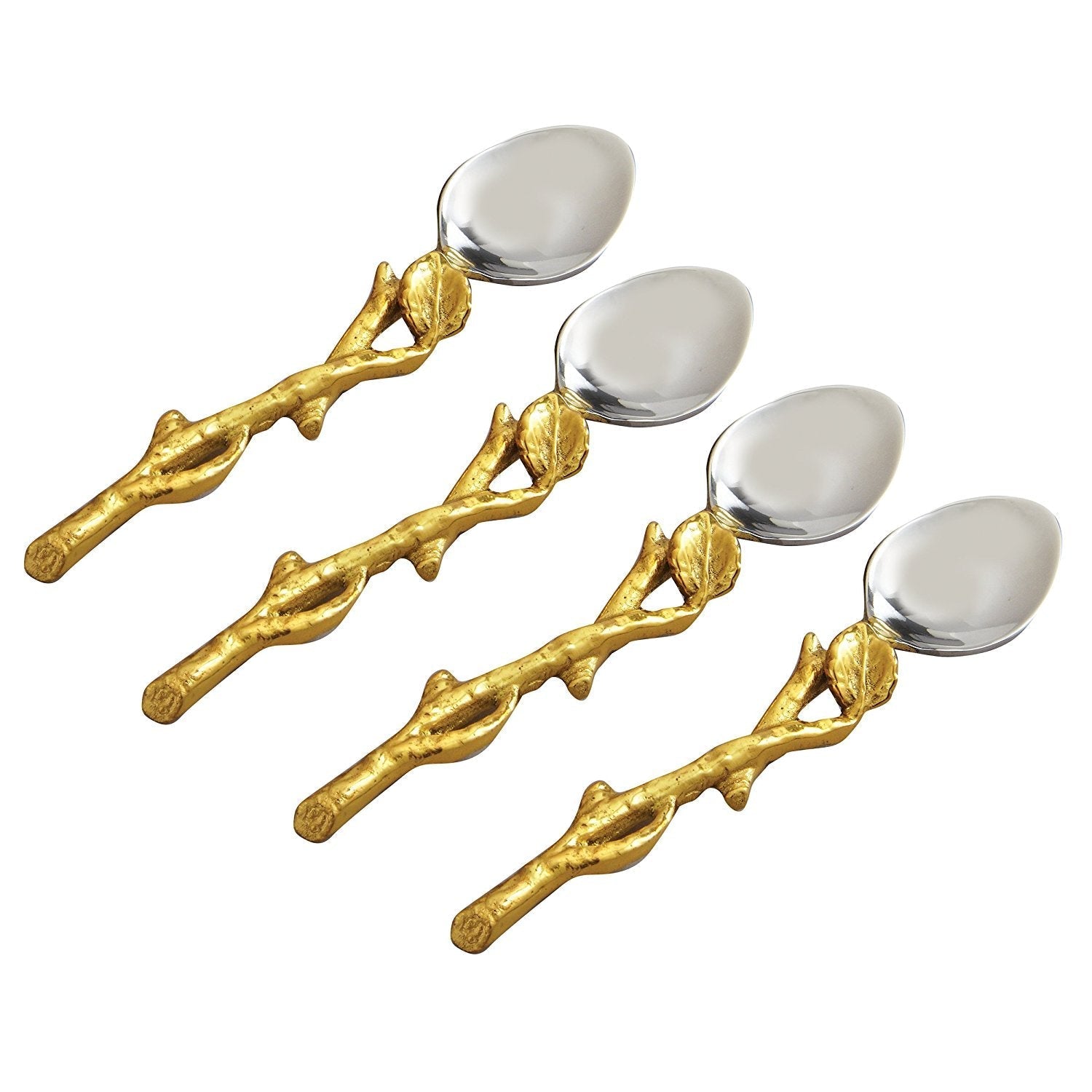 Gilt leaf 4-pc spoons set (Gold Finish Leaf/Hammered Steel)