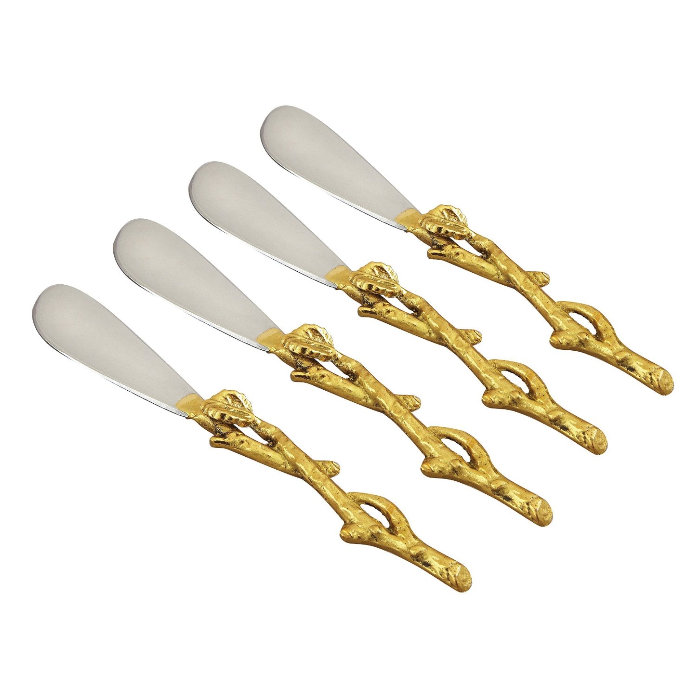 Gilt leaf 4-pc pate knives set (Gold Finish Leaf/Hammered Steel)