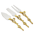 Gilt leaf 3-pc cheese set (Gold Finish Leaf/Hammered Steel)