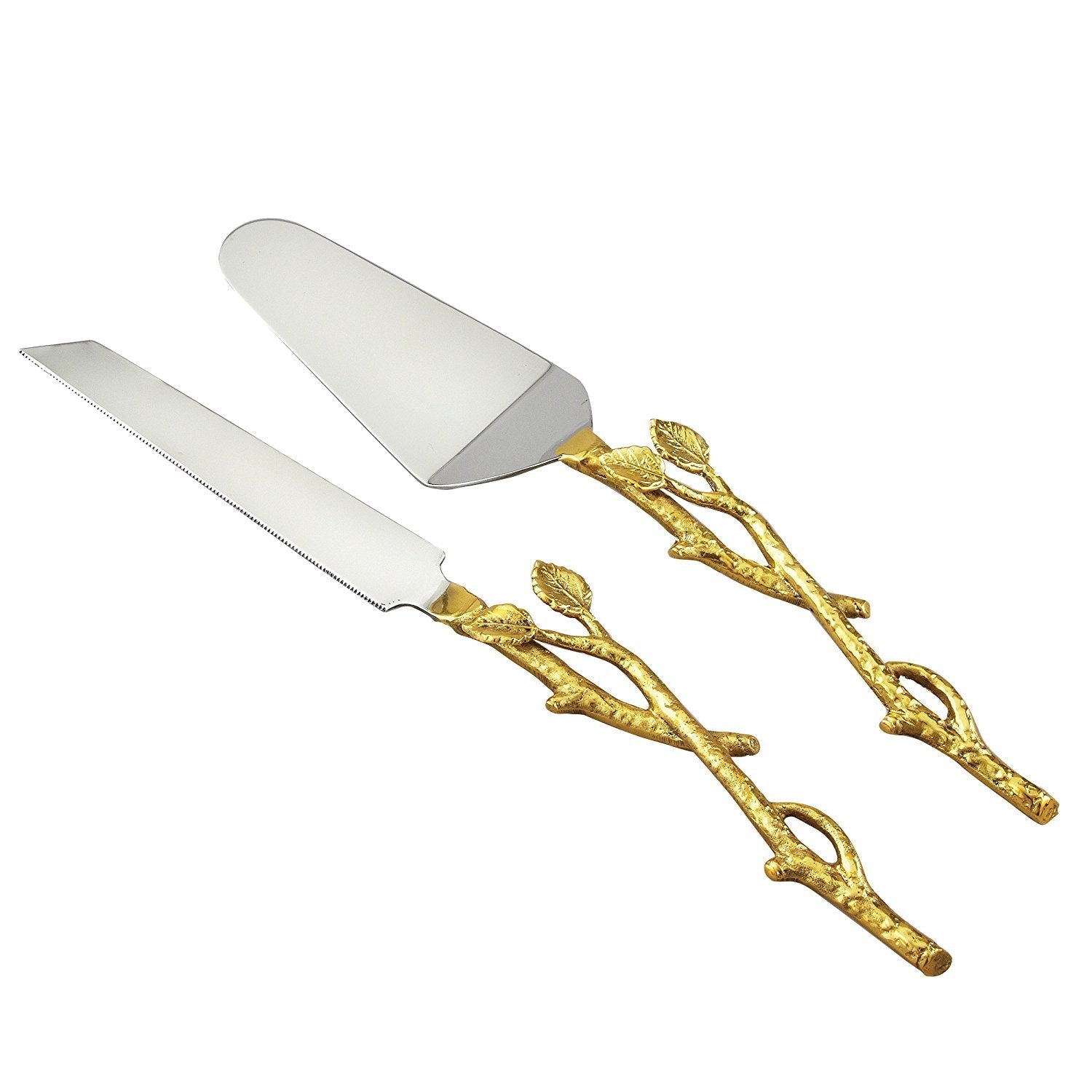 Gilt leaf cake servers set (Gold Finish Leaf/Hammered Steel)