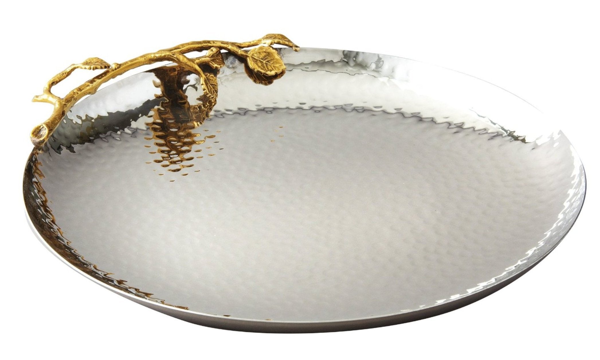 Gilt leaf round plate (Gold Finish Leaf/Hammered Steel)
