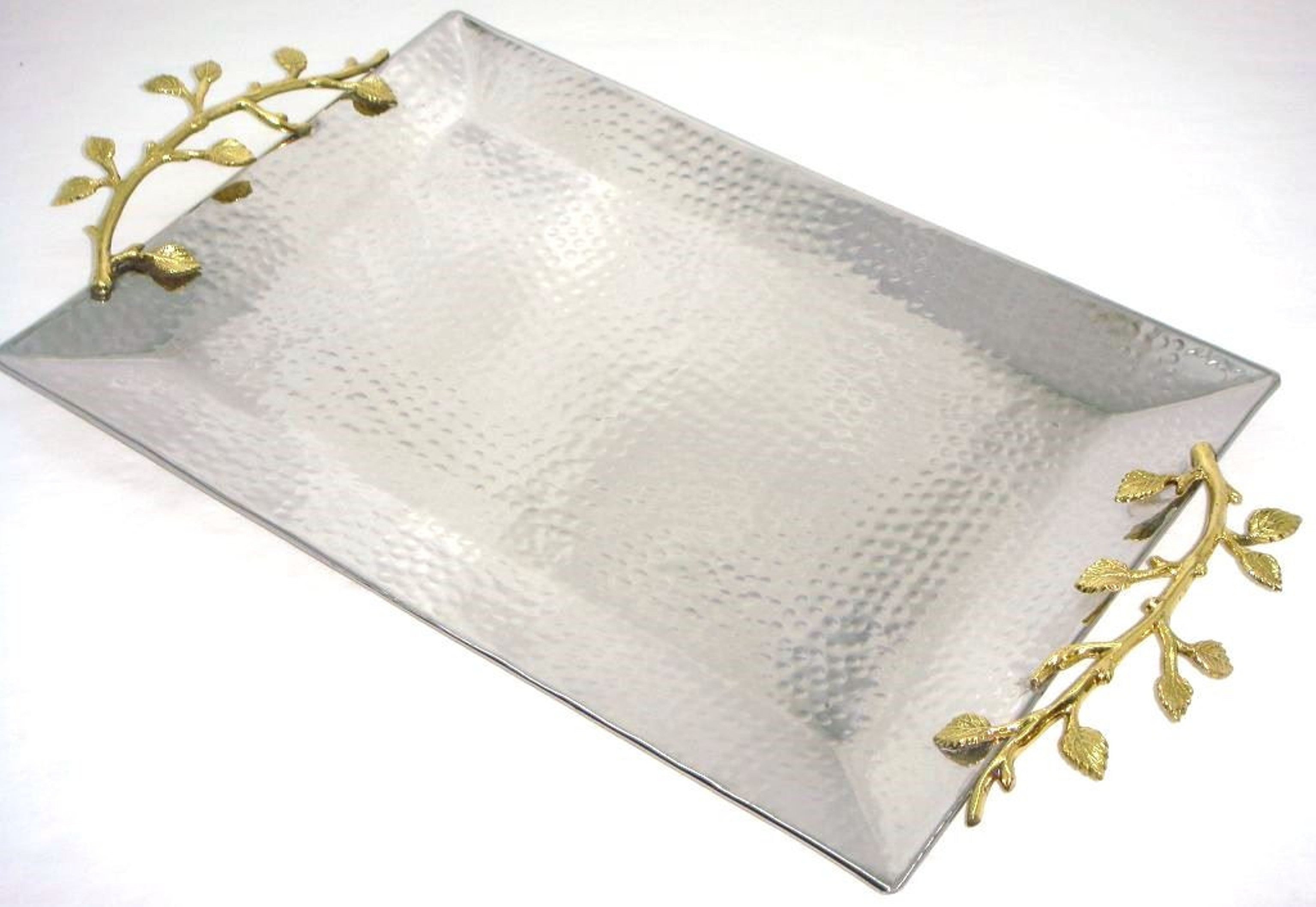 Gilt Leaf Rectangular Tray Stainless Steel, 21 x 12"