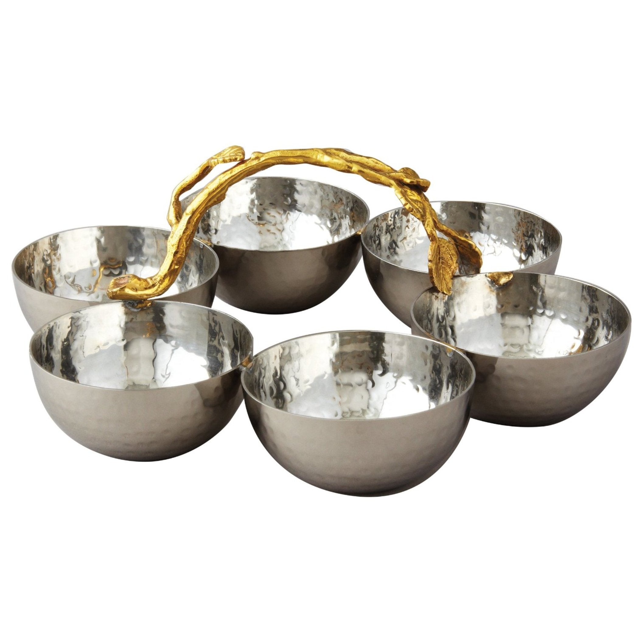 Gilt leaf Hammered Stainless Steel Bowl Server (Set of 6)