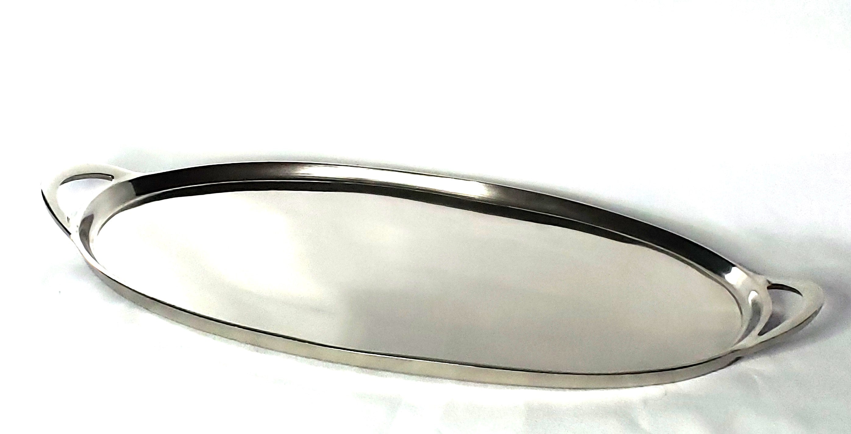 Silver Stainless Steel finish Oval tray w/handles 21 x 10.5"