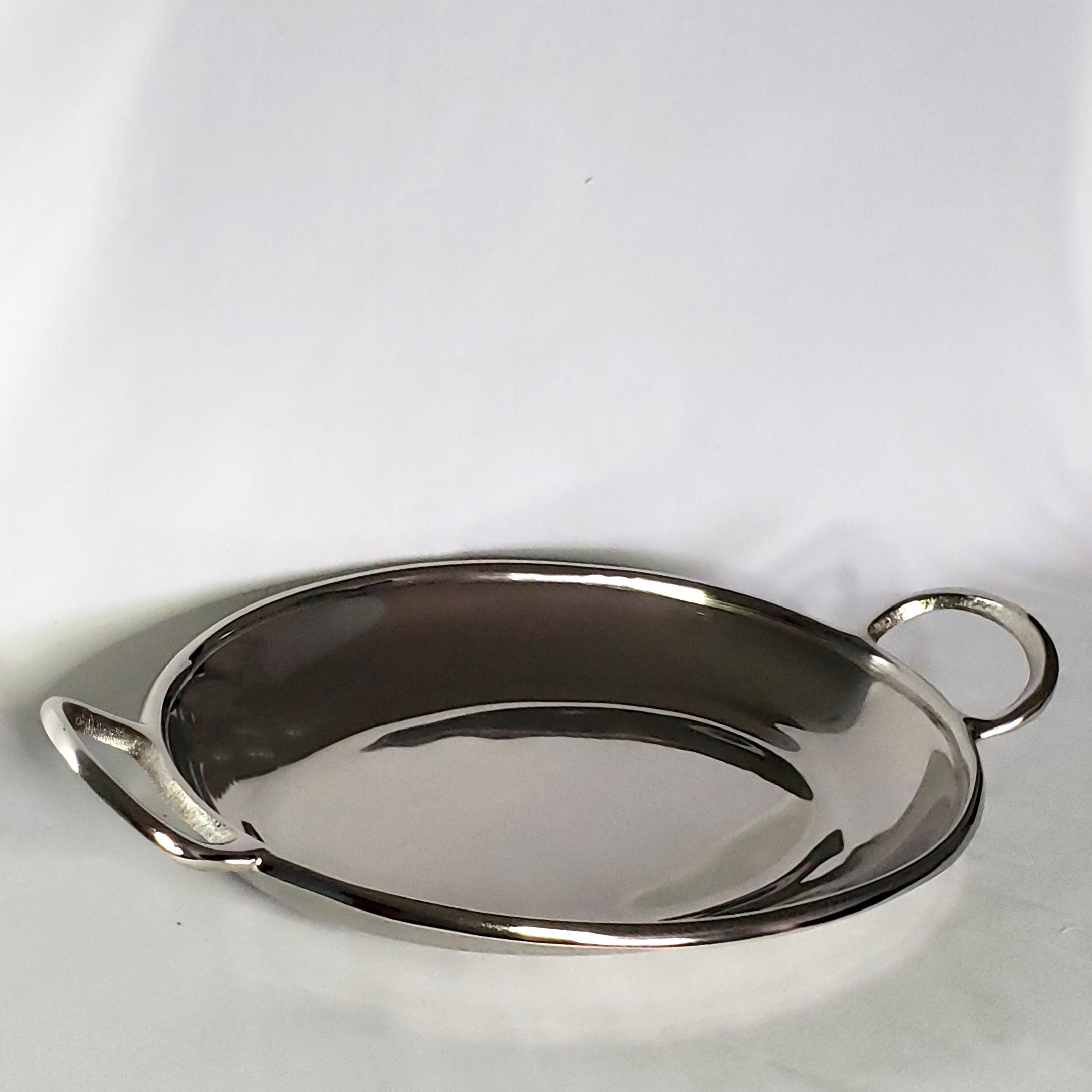 Silver Stainless Steel finish deep  Oval tray w/handles 19 x 10"