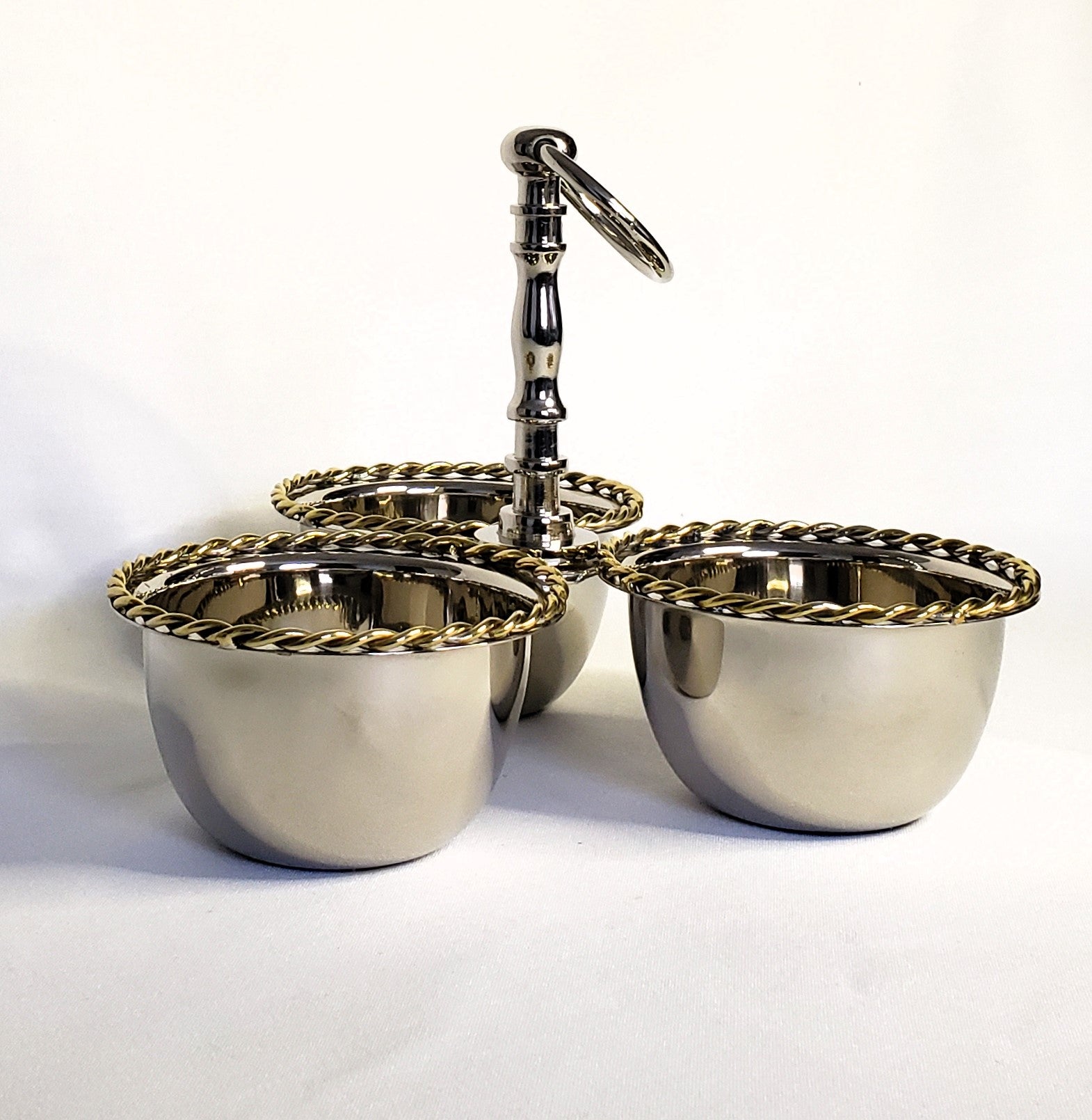 Silver Stainless Steel Triple nut dish w/twisted border
