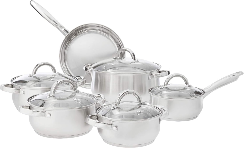 12-Piece Stainless Steel Cookware Sets with Glass Lid
